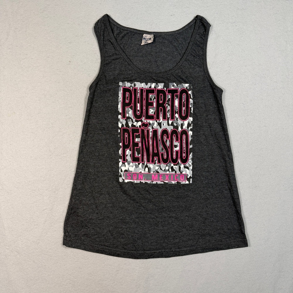 Moon Puerto Penasco Mexico Tank Top XL Gray Pink Camo Graphic Souvenir Summer